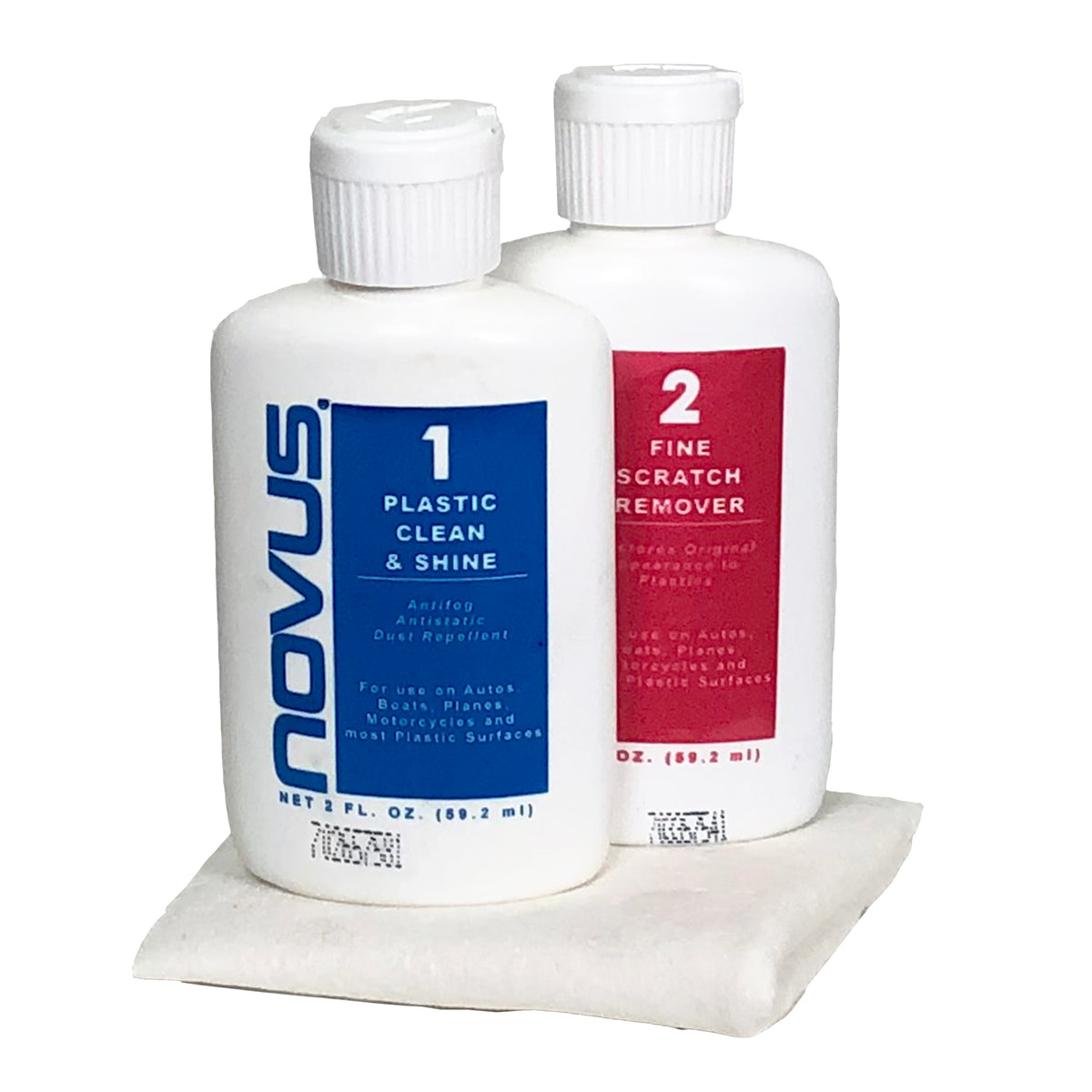 Novus plastic cleaning kit with 2 oz bottles and cloths