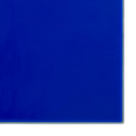 2050 Blue translucent cast acrylic sheet sample with penny for scale