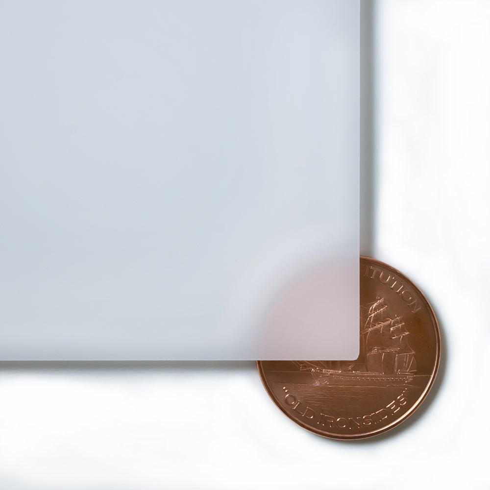 2447 Lightbox White translucent cast acrylic sheet sample with penny for scale