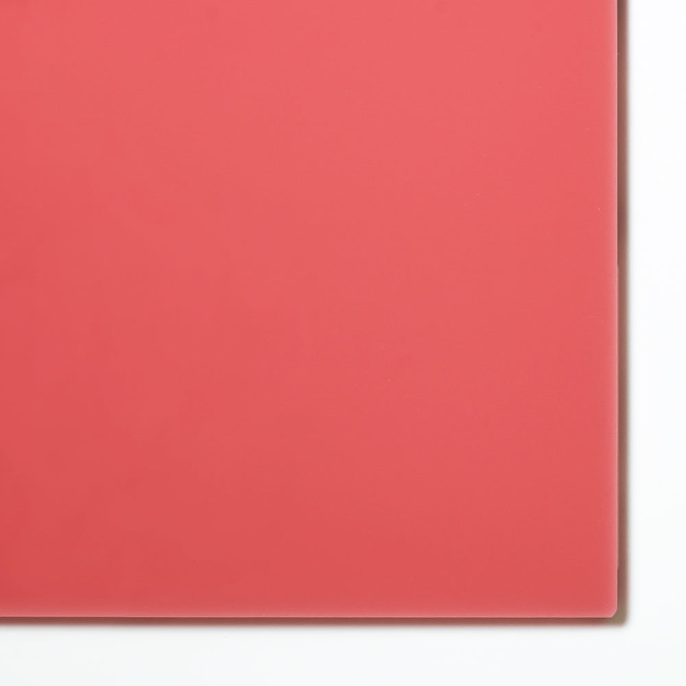 3119 Pink translucent cast acrylic sheet sample with penny for scale