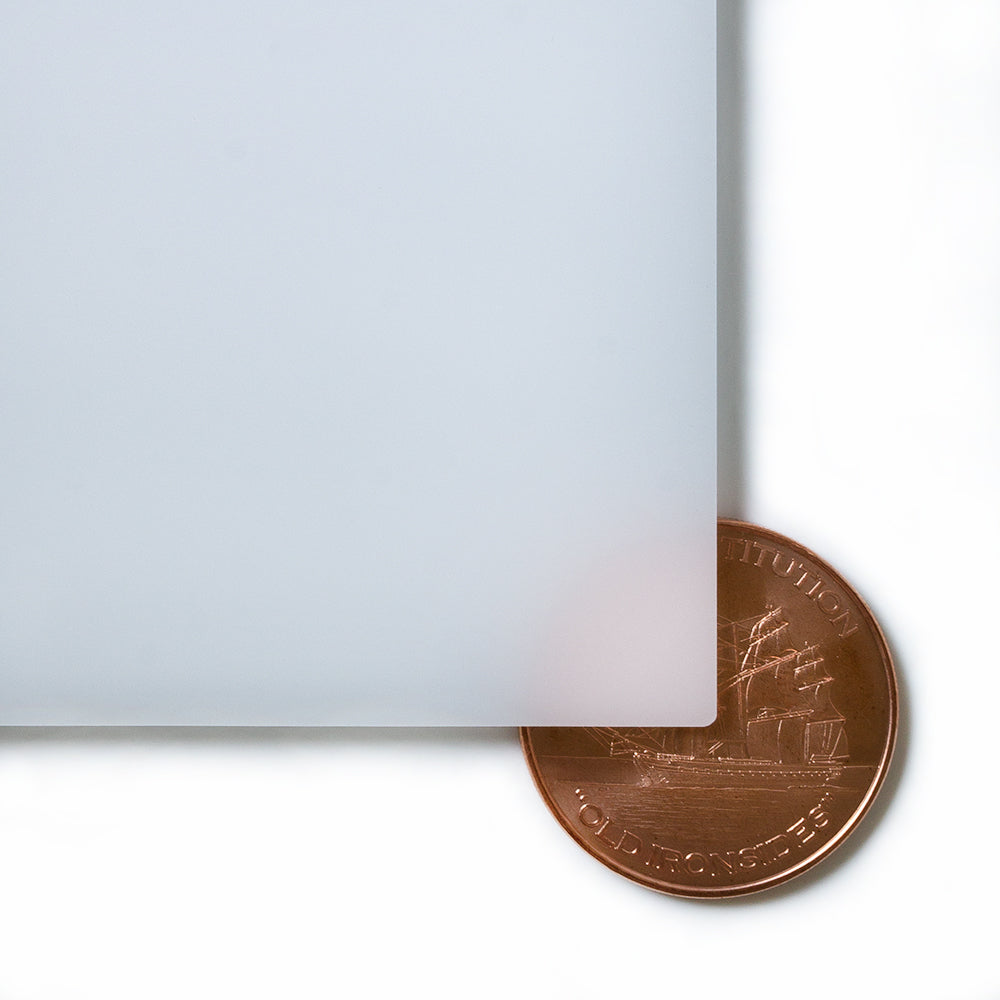 P95 2447 matte lightbox white cast acrylic sheet sample with penny for scale