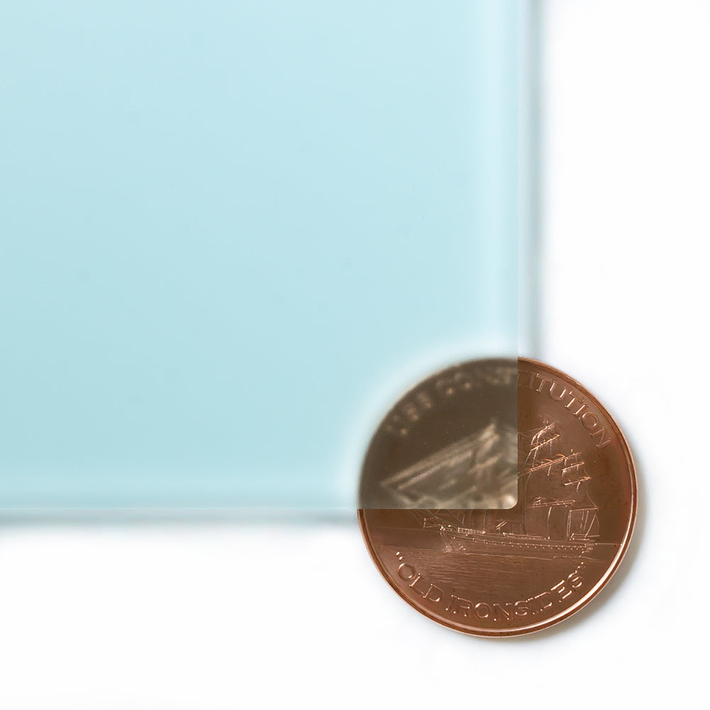 P95 3030 matte green edge cast acrylic sheet sample with penny for scale